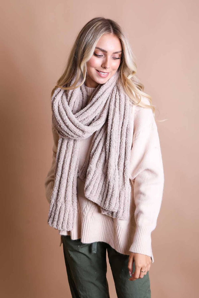 Ultra Soft Boucle Vertical Knit Scarf: Latte